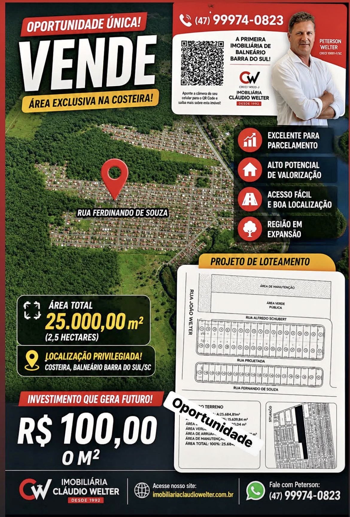Área á Venda no Bairro Costeira- Região da Lagoa- Balneário Barra do Sul